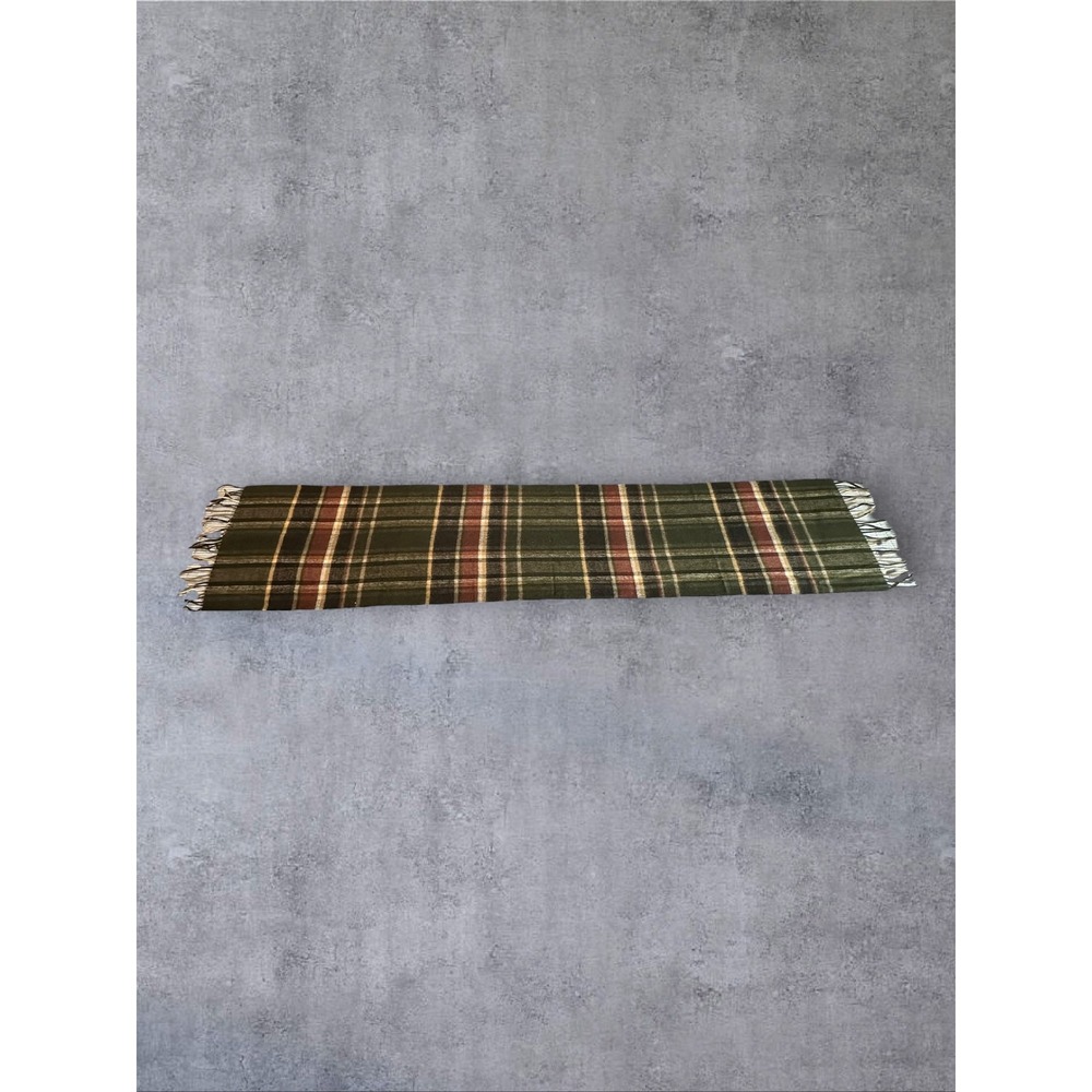 V. Fraas Plaid Fall Scarf Unisex 57x11 Black/Tan/Burgundy Germany Made Fringed